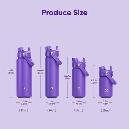 Insulated Water Bottle with Straw - Encool Stainless Steel Water Bottle, Leak-Proof, BPA-Free, Double Wall Vacuum Keeps Cold for 24 Hours for Sports, Travel, School (18 oz, Violet)