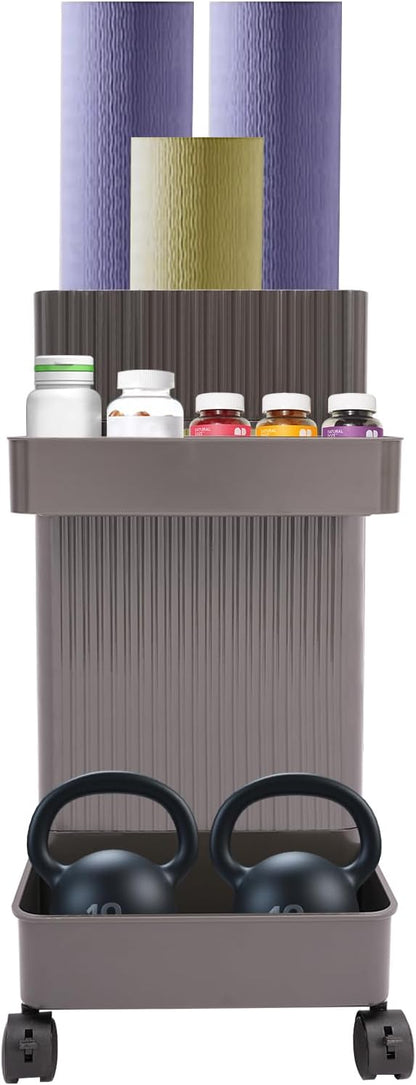 Yoga Mat Storage Rack with Wheels, Weight Cart Stand Small Gym Racks Yoga Racks, Storage Organizer Home Gym Equipment for Homes, Gyms, Schools (Grey)