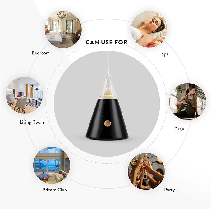 Professional Waterless Essential Oil Diffuser with Night Light, Wood and Glass Scent Diffuser for Home with Cold Air Tech. Original Babel Tower Design
