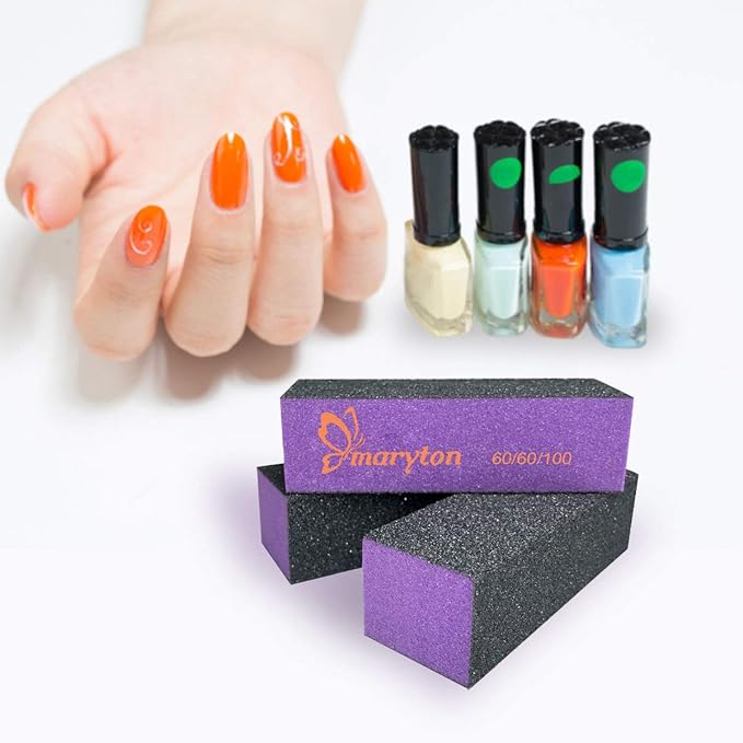 Maryton Nail Buffer Sanding Block Polisher Buffing File 60/100 Grit for Acrylic Nail Art Kit Manicure Tools 10 PCS (Black Purple)
