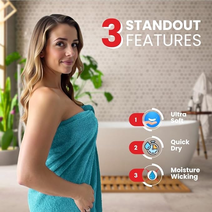 Infinitee Xclusives– Luxury Bath Sheets Towels – 2 Pack 600 GSM (35X70 Inches)– 100% Ring Spun Cotton Large Bath Towels for Bathroom (Serene Teal, Bath Sheet Pack of 2)