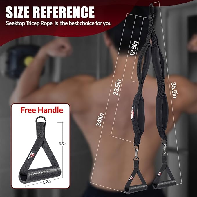 Seektop Tricep Rope, Multi Gym Tricep Rope Cable Attachment with Exercise Handle, Tricep Pull Down Ropes for Push Downs, Crunches, Facepulls
