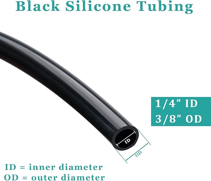 Silicone Tubing 1/4” ID × 3/8” OD - 10FT Black Flexible Food Grade Hose Soft Pure Silicon Tube for Home Brewing Wine Making Hydroponic Pond Pump, Temp Resistance