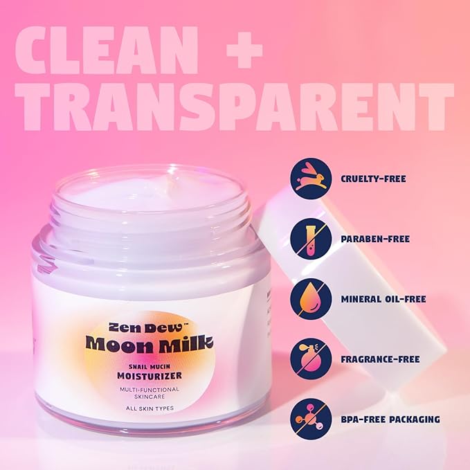 Moon Milk Snail Mucin Moisturizer Gel Cream 3.52 Oz - Blue Light Skin Protection - Korean Snail Mucin Serum Cream that Replenishes Moisture & Leaves Skin Brighter, Plumper, Soothed & Smooth - 2 Pack