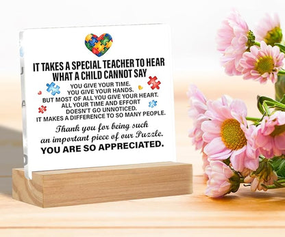 Autism Teacher Gifts: Acrylic Desk Plaque Sign, 4 x 4 Inches