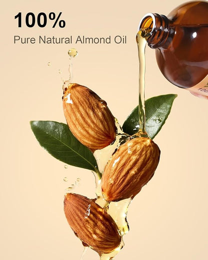 Yoken Organic Almond Oil 16 fl oz, USDA 100% Pure Cold Pressed Almond Oils in Glass Bottle, Natural Moisturizer for Face, Hair & Body, Ideal Carrier Oil for Skin Care, DIY Beauty & Soothing Massage