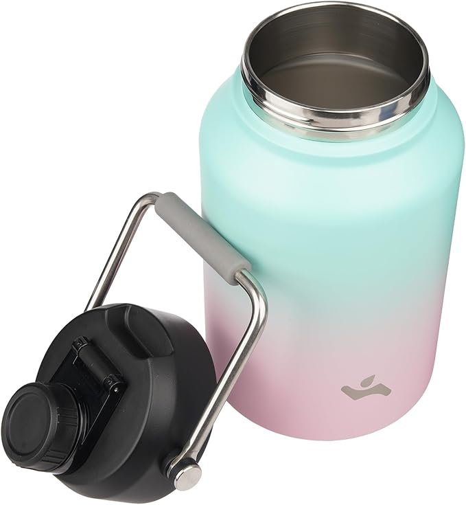 1 Gallon Jug with Handle,128 oz Insulated Water Bottle with Carrying Pouch,Double Wall Vacuum Stainless Steel Metal Bottle,Gum