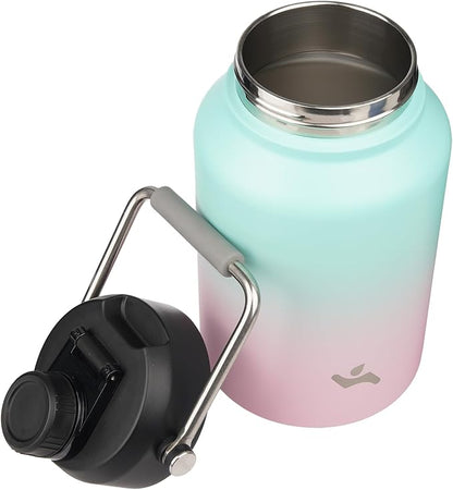 1 Gallon Jug with Handle,128 oz Insulated Water Bottle with Carrying Pouch,Double Wall Vacuum Stainless Steel Metal Bottle,Gum
