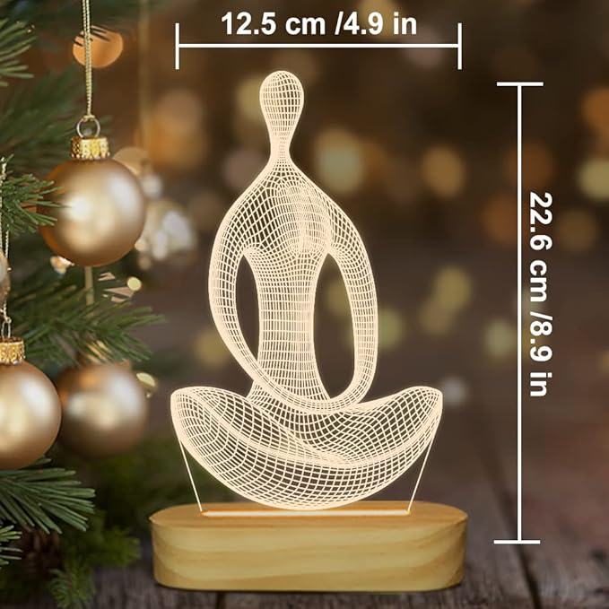 Lightzz Yoga Lamp, 3D Yoga Night Light Gifts for Women Yoga Lovers, Birthday Anniversary Ideal Gifts with USB Power Warm Color Wood Yoga Room Decor