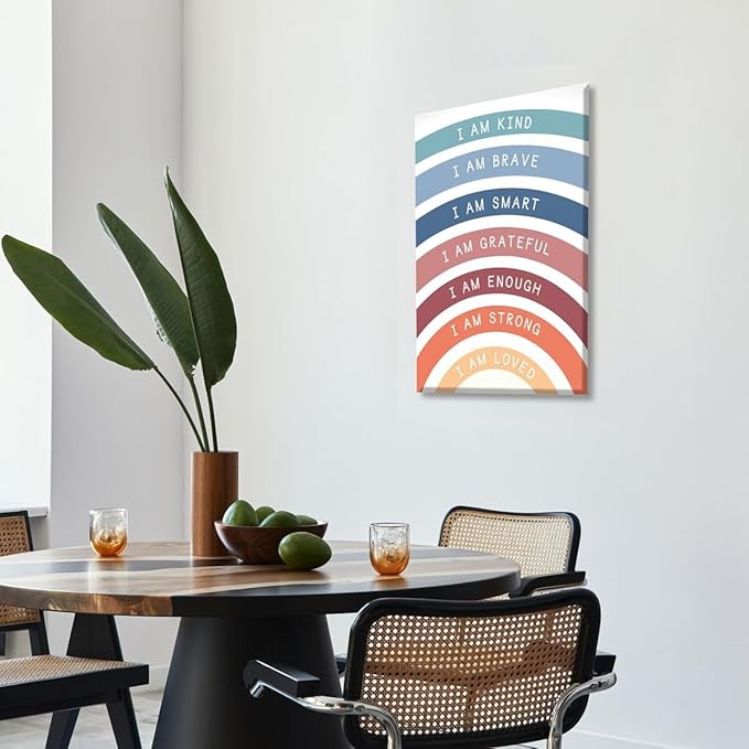 I am Kind Brave Loved Enough Motivational Canvas Wall Art Print Rainbow Quote Inspirational Art Poster Trendy Office Affirmation Wall Decor Minimalist Picture Painting Home Decor 8x12inch Unframed