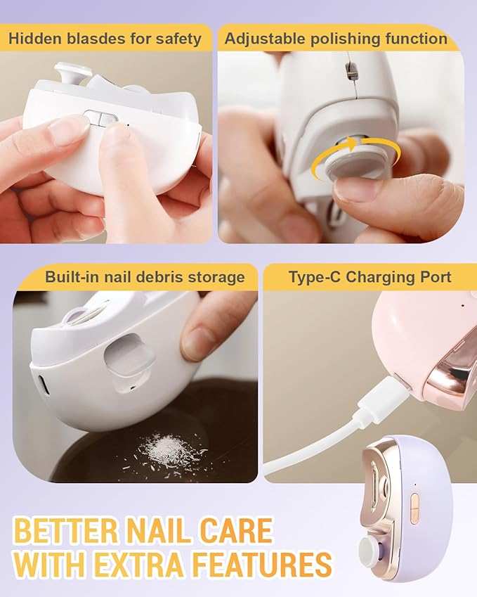 Electric Nail Clipper, 2026 New 2 in 1 Automatic Nail Trimmer with Polishing, 2-Speed Adjustable, Multifunctional Nail Trimmer for Seniors, Kids, Adults (Purple)