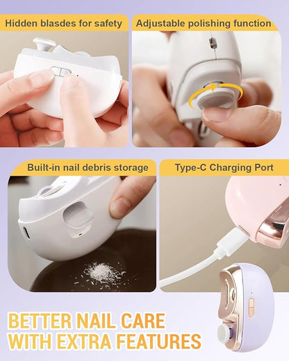 Electric Nail Clipper, 2026 New 2 in 1 Automatic Nail Trimmer with Polishing, 2-Speed Adjustable, Multifunctional Nail Trimmer for Seniors, Kids, Adults (Purple)