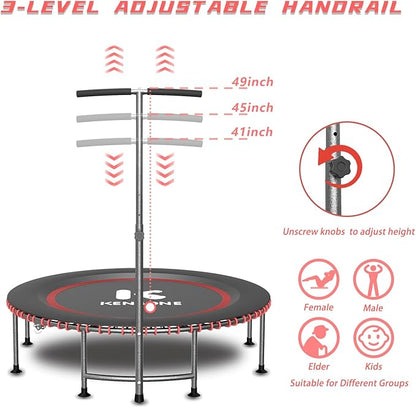 40/48" Low-Impact Rebounder Trampoline for Adults with Bungee, 450/550LBS Quiet Mini Exercise Trampoline with Adjustable U/T-Shaped Foam Handle Bar, Fitness Equipment for Indoor/Gym Workout