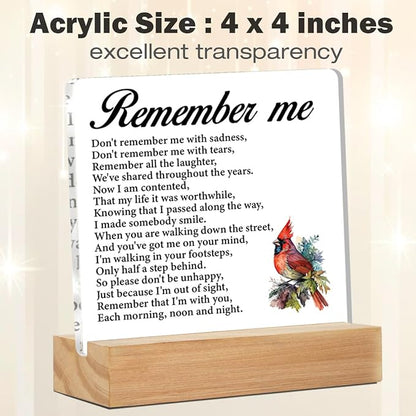 Remembrance Gifts Memorial Gifts for Loss of Loved One, Remember Me Sympathy Acrylic Desk Plaque Sign 4 x 4 Inches