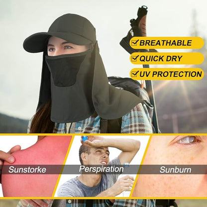 Foldable Sun Cap, Fishing Hats, UPF 50+ Protection Caps with Face Mask Neck Flap
