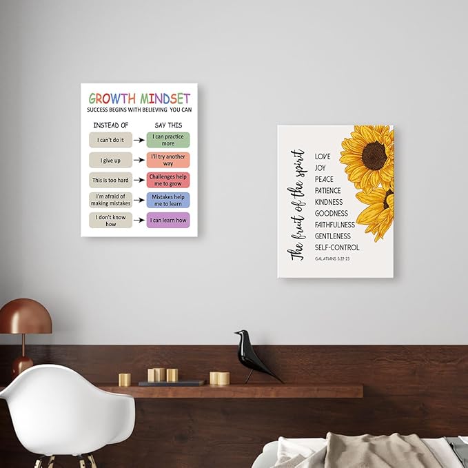 LISTNGBO Mental Health Canvas Wall Art,Growth Mindset Motivational Quote Therapy Artwork Painting Prints Poster Ready to Hang for Counselor Therapy Office School Wall Decor Treatment Decor,12x15 Inch