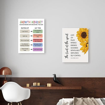 LISTNGBO Mental Health Canvas Wall Art,Growth Mindset Motivational Quote Therapy Artwork Painting Prints Poster Ready to Hang for Counselor Therapy Office School Wall Decor Treatment Decor,12x15 Inch