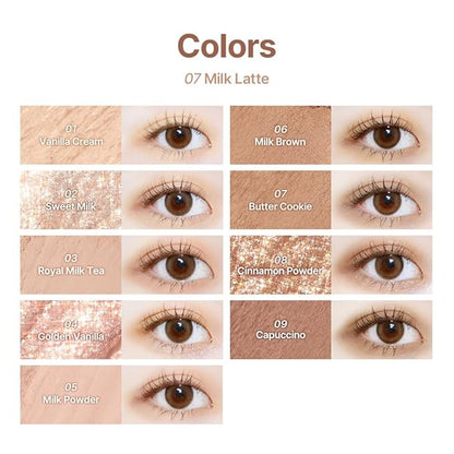 dasique Shadow Palette #07 Milk Latte l Cruelty-Free l 9 Blendable Shades in Smooth Matte and Shimmer Finishes with Gorgeous Pearls