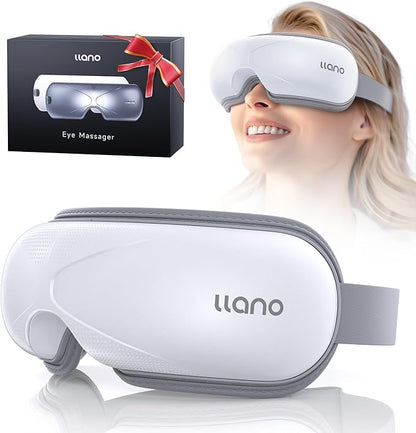 Llano Eye Massager with Heat, Portable Eye Massage with Bluetooth Music, Smart Eye Mask Massager Sleep Mask Foldable Face Massager for Relax Dark Circles Dry Eyes (White)