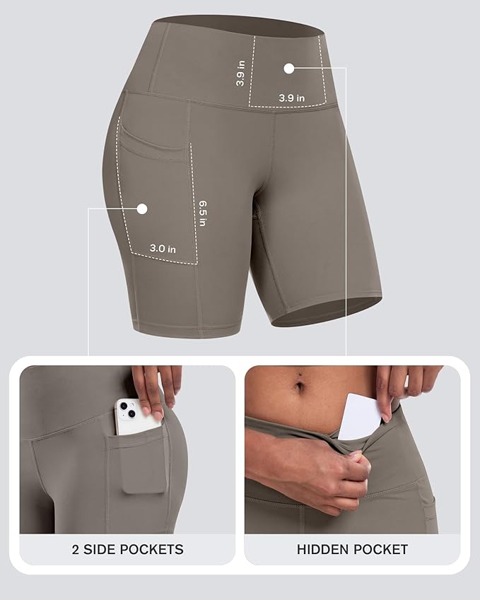 CHRLEISURE Womens Biker Yoga Shorts with Pockets: High Waisted Tummy Control Spandex Workout Athletic Gym Shorts 4 Packs