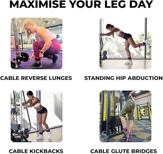 Ankle Straps for Cable Machines Women - Adjustable Gym Ankle Strap for Cable Machine, Neoprene Padded Cable Straps, Durable Leg Strap with Cable Cuff, Glute Kickback Ankle Strap with D Rings