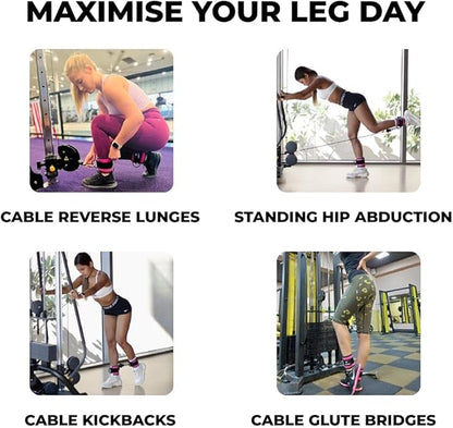 Ankle Straps for Cable Machines Women - Adjustable Gym Ankle Strap for Cable Machine, Neoprene Padded Cable Straps, Durable Leg Strap with Cable Cuff, Glute Kickback Ankle Strap with D Rings