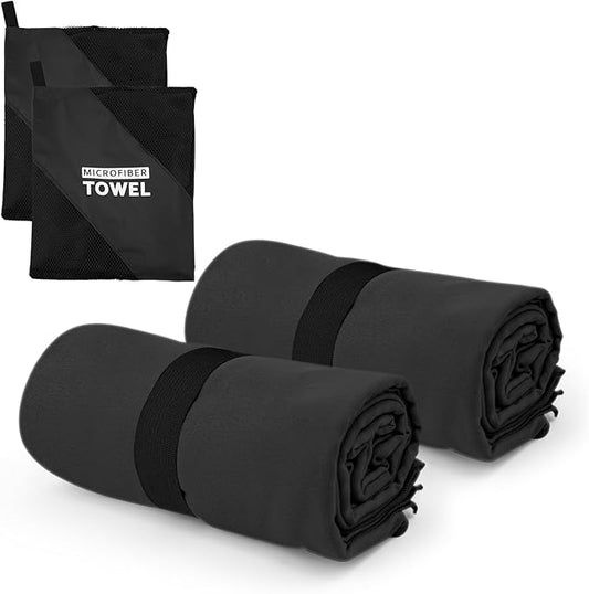 Microfiber Camping Towel Small Lightweight Quick Dry Towels for Gym Face Neck Body Sweat Golf Cycling Hiking (Black, 2 Pack S)