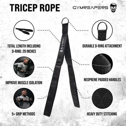Gymreapers Tricep Rope Cable Attachment - Multi-Workout Tricep Pull Down Cable Attachment - Perfect Gym Cable attachments (3 Lengths Built in One)