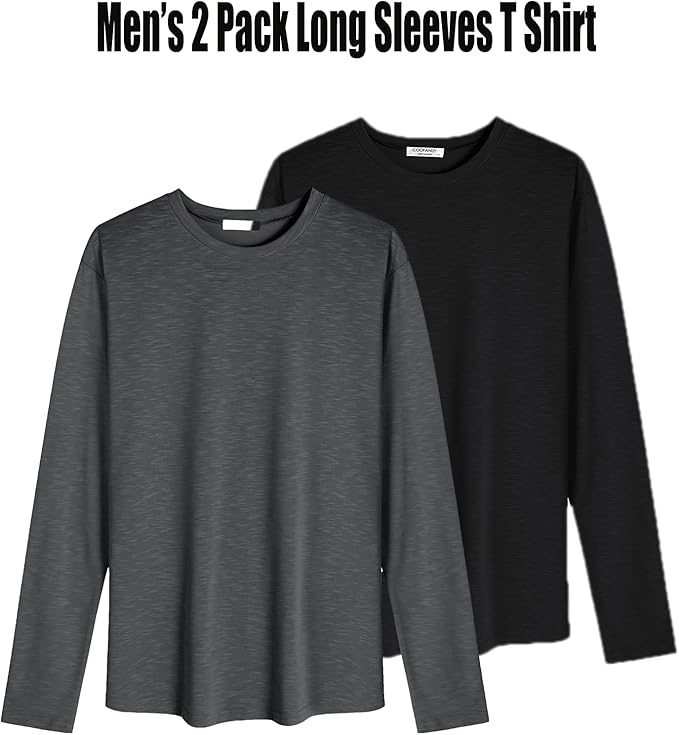 COOFANDY Men 2 Pack Muscle Fitted T Shirt Gym Workout Athletic Long Sleeves Tee