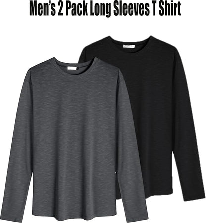 COOFANDY Men 2 Pack Muscle Fitted T Shirt Gym Workout Athletic Long Sleeves Tee