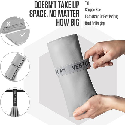 VENTURE 4TH Quick Dry Towel. Microfiber Travel Towel Ideal for Camping, Hiking, Backpacking, Gym. Lightweight & Fast Drying Travel Towels for Body. Compact & Easy to Pack - Light Gray Medium