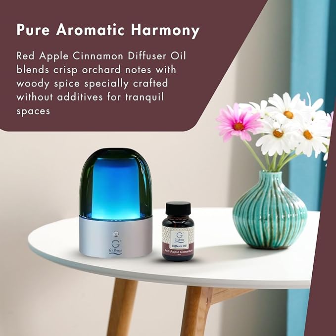 G's Breeze Smart Aroma Diffuser with 60ml Red Apple Cinnamon Refill - Wi-Fi & Bluetooth Control - LED Light & Adjustable Intensity - Long-Lasting Warm Spicy Fruity Scent for Home or Office
