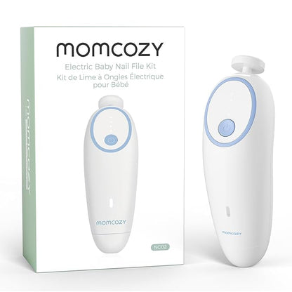 Momcozy Baby Nail File Electric, Gentle Baby Nail Trimmer Electric, Baby Nail Clipper with Night Light, 7 Grinding Head Replacement Pads, Blue