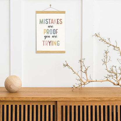 Mistakes Are Proof You Are Trying Sign, Therapy Office Decor, Wood Poster Hanger, Classroom Decor, Mental Health Posters, Therapy Wall Art, Psychotherapy Poster Decoration