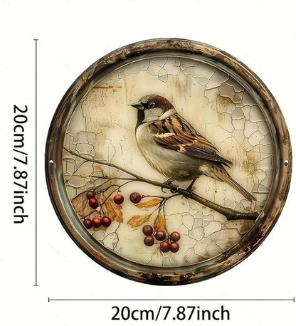 A Vintage Bird with a Cherry Round Wooden Sign, 8X8 Inches,Printed Wooden Wall Art, Suitable for Home, Kitchen, Garden, And Office Decor - The Perfect Holiday Gift.