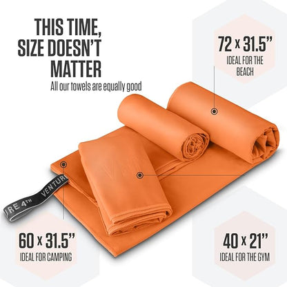 VENTURE 4TH Quick Dry Towel. Microfiber Travel Towel Ideal for Camping, Hiking, Backpacking, Gym. Lightweight & Fast Drying Travel Towels for Body. Compact & Easy to Pack - Orange Medium