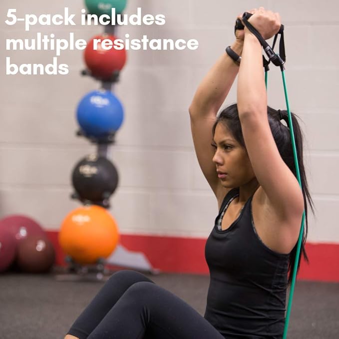 Body-Solid Tools (BSTRT) Medium Resistance Tube Bands - Exercise Tubes for Workouts, Beachbody Fitness, Home Gym - Durable Resistance Tubing with Comfort Grip Handles - (BSTRT-5PACK)