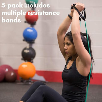 Body-Solid Tools (BSTRT) Medium Resistance Tube Bands - Exercise Tubes for Workouts, Beachbody Fitness, Home Gym - Durable Resistance Tubing with Comfort Grip Handles - (BSTRT-5PACK)
