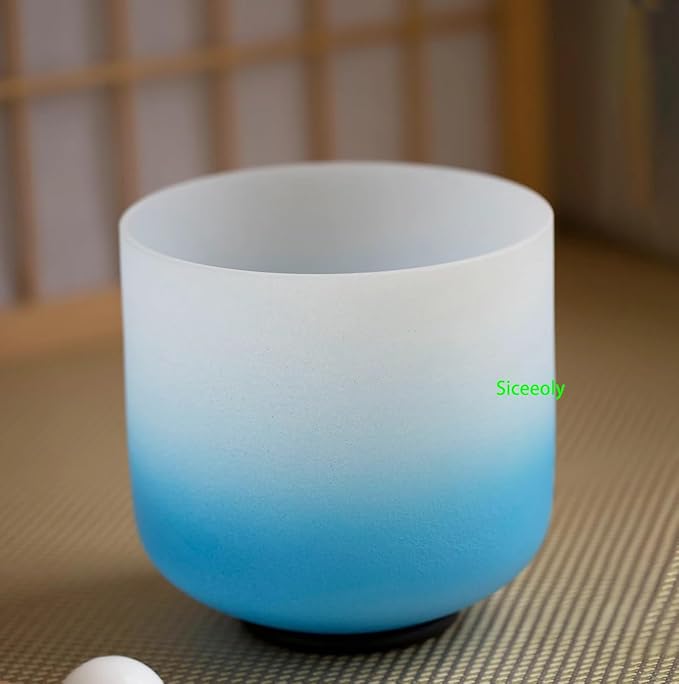 7" G Note 432HZ Azure Blue Color Crystal Singing Bowl Frosted Quartz Root Base Chakra Meditation Sound Healing with Durable Carrying Case Suede Striker O-ring