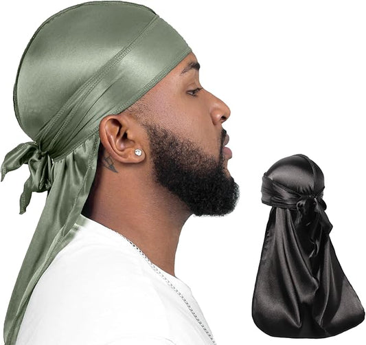 ForceWave 2 Pieces Silky Durag Pack for Men Women Waves, Premium Satin Deluxe Du-rag