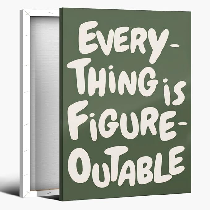 Everything is Figureoutable Motivational Canvas Wall Art Print Uplifting Quote Inspirational Art Poster Green Office Affirmation Wall Decor Minimalist Picture Painting Home Decor 12x18inch Framed