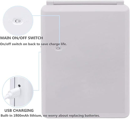 deweisn Folding Lighted Makeup Mirror with 72 LEDs 3 Colors Light Modes USB Rechargable 1800mA Batteries Portable Ultra Thin Compact Vanity Mirror Dimmable Travel Mirror
