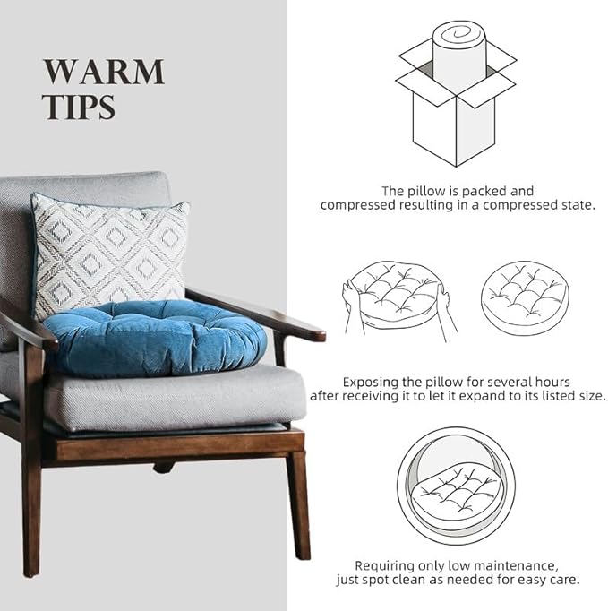 Meditation Floor Pillow Set of 2 Large Round Floor Cushions for Adults Tufted Corduroy Floor Seat Pillows Cushion for Living Room,Sky Blue 16.5" Lx16.5 Wx3 H