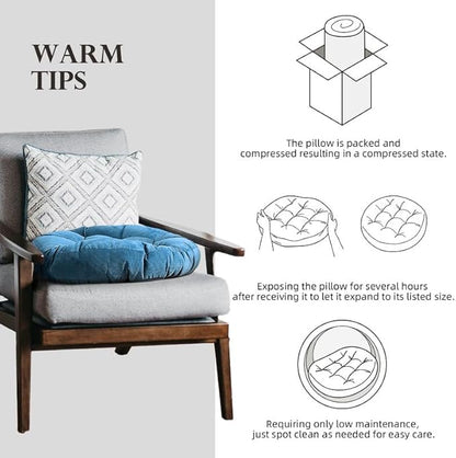 Meditation Floor Pillow Set of 2 Large Round Floor Cushions for Adults Tufted Corduroy Floor Seat Pillows Cushion for Living Room,Sky Blue 16.5" Lx16.5 Wx3 H