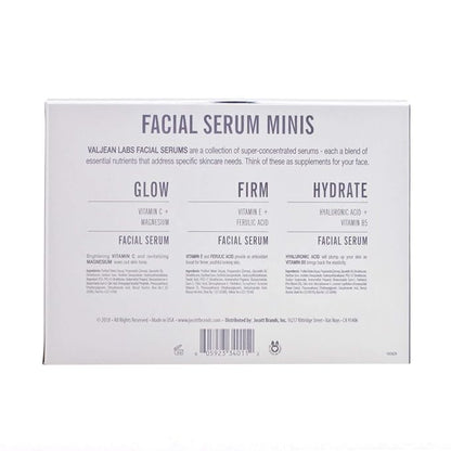 Valjean Labs Facial Serum, Combo Pack of Hydrate, Glow, and Firm | Supercharged, Targeted Skincare Ingredients | Paraben Free, Cruelty Free, Made in USA (1oz Bottles)