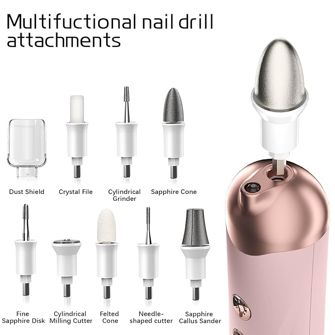 Professional Manicure Pedicure Kit, Electric Nail File Set, Cordless Electric Nail Drill Machine, 5 Speeds Hand Foot Care Nail Drill for Thick Nail Toenail Cuticle with 9Pcs Drawing Brushes