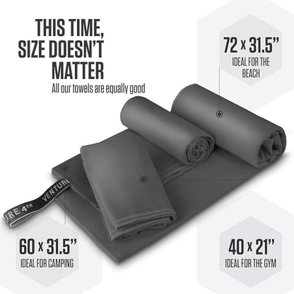 VENTURE 4TH Quick Dry Towel. Microfiber Travel Towel Ideal for Camping, Hiking, Backpacking, Gym. Lightweight & Fast Drying Travel Towels for Body. Compact & Easy to Pack - Charcoal Extra Large