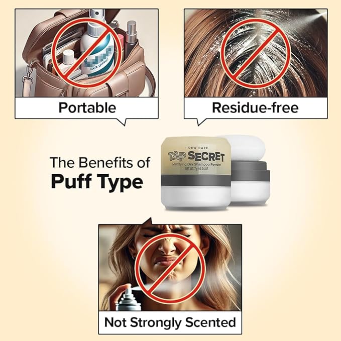 I DEW CARE Tap Secret Dry Shampoo Powder with Biotin - Tap Secret Original Duo set | Strengthening & Volumizing, Refillable, Travel size, Non-aerosol, Brunette, Korean Ginseng, 0.24 Oz x 2ea