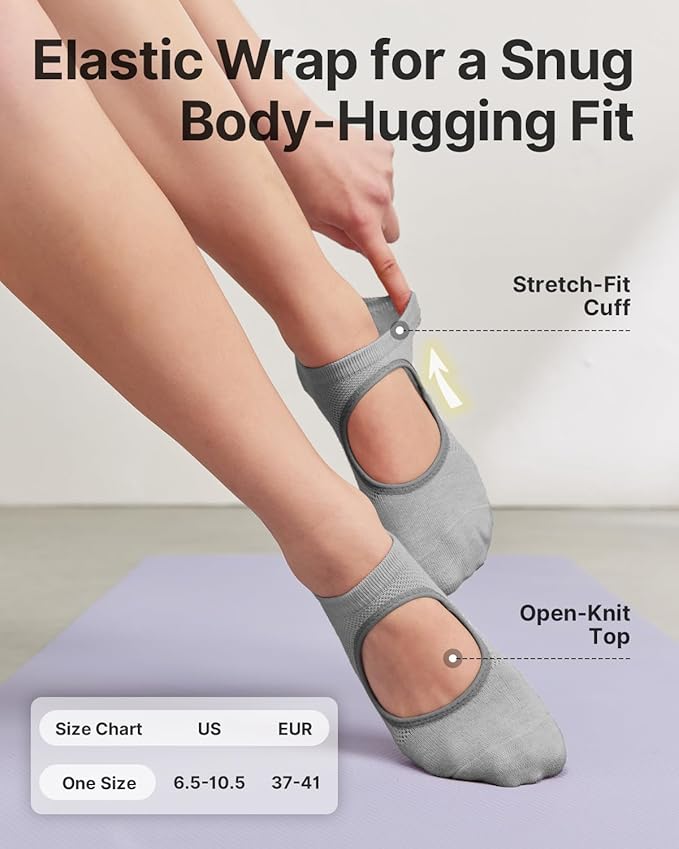 YOTTOY Pilates Socks for Women(6 Pairs)–Breathable, Grip-Enhanced Non-Slip Yoga Socks, Durable & Perfect for Home Workouts