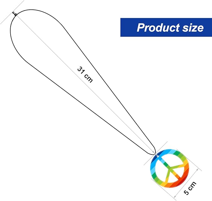 meekoo 12 Pcs Rainbow Peace Necklaces Plastic Hippie Pendant Necklace 60s 70s 80s Costume Accessory Love Peace Sign Gifts for Men Women Halloween Party Supplies